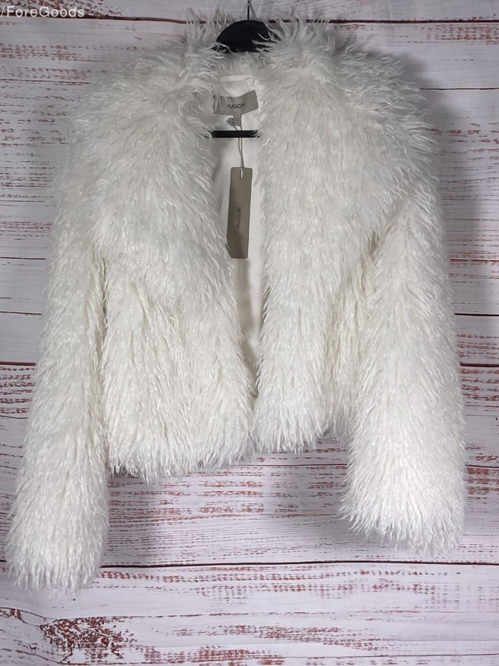 New With Tags~ Hudson Mongauxlian~ White Faux Fur Cropped Jacket - Size S